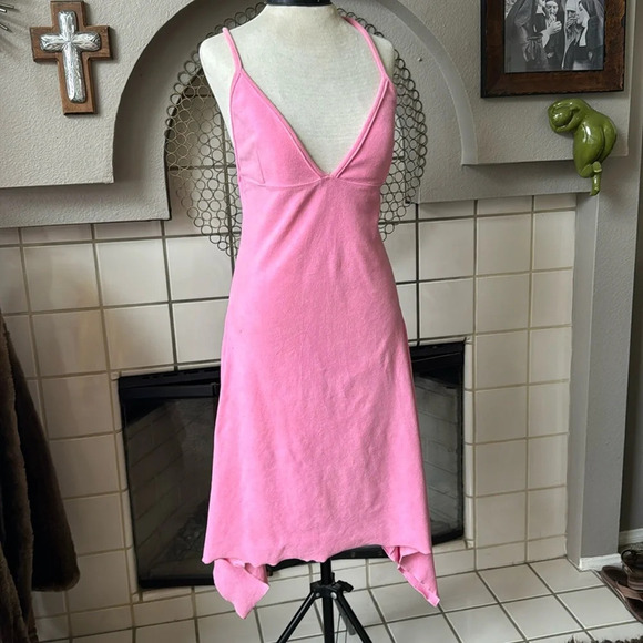 Bubble gum Pink terry cloth dress low back and deep v neck size small / medium - Picture 4 of 11